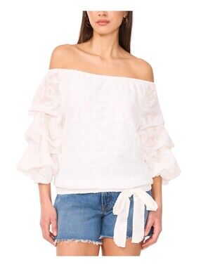 Vince Camuto Women's Textured Off-the-Shoulder Bubble 3/4-Sleeve Tie-Front XS